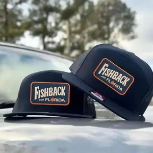 Vintage Fishback 7 Panel Trucker Cap, Embroidered Patch Flat Bill Snapback, Retro Florida Angler Gift for Him Her