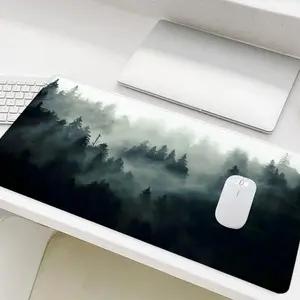Misty Forest Nature Landscape Pattern Mouse Pad, Rectangle Gaming Mouse Pad, Non-Slip Rubber Base Stitched Edge Desk Pad for Home Office Game Room, Desk Accessories