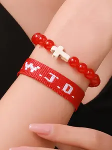 Two-piece WWJD Letter Bracelet + Turquoise Cross Faith Bracelet, Minimalist Faith Style, Clear Fade-resistant Letters/Warm Textured Turquoise, For Daily Faith Expression/Church Events, Suitable for Faith-focused People, Exquisite Bracelet