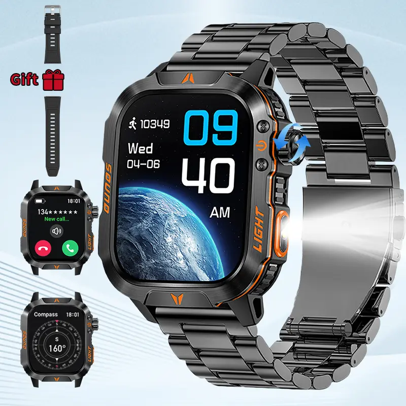 LOOXLK 2026 Outdoor Wearable Smart Watch - 2.01-inch IPS Screen, LED Lighting, Wireless Call, Sports Modes, Calorie Tracker, Compass, Weather Alerts, Music Control, Camera Remote, Dad Gift, Gifts for Him, Compatible with iPhones & Android Devices, Monitor