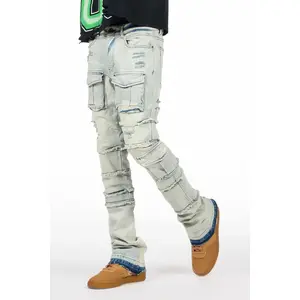 Folant Light Blue Stacked Cargo Flare Jean