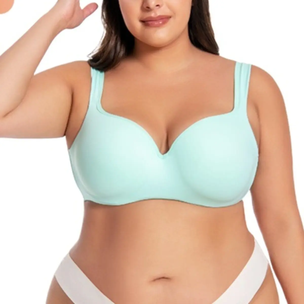 Unlined Plus Size Ice Silk Cooling 3D Curved Flexible Double Layer Cup Low Cut Balconette Bra Underwire Support Seamless Free Cut Scoop Square Neck Anti Spillage No Gapping Lightweight Side Smoothing Women Everyday Bra