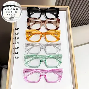 6pcs Trendy Rectangular Fashion Reading Glasses, Large Square Frame for Women, Clear Vision, Practical Spring Hinges, High-End Accessories