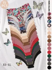 Women's Seamless Triangle Briefs, Panties, Butterfly Leopard Print, Breathable Comfortable Underwear, All Seasons, 5/15 Pcs Set