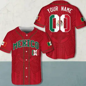 Custom Aztec Mexico Baseball Jersey – Personalized Name & Number, Vintage Mexican Flag Heritage Shirt