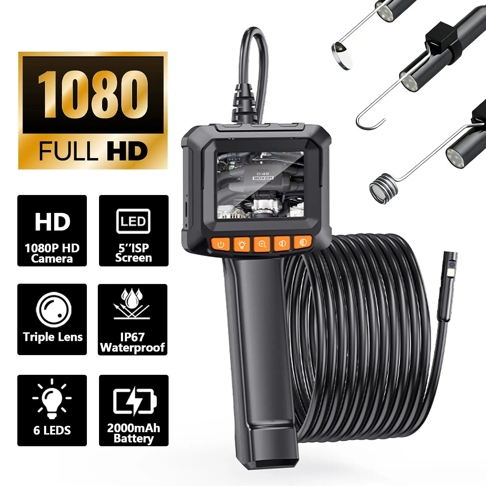 【TOOL UPGRADE】Endoscope Camera for Car Inspection, HD 1080P Borescope with 2.4" LCD Screen, IP67 Waterproof Probe, 8 Adjustable LED Lights & 16.5FT Semi-Rigid Cable for Engine and Auto Repair, Endoscopic Camera, Ip67 Rated