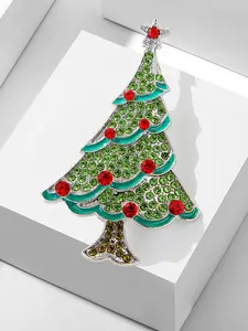 Fresh Christmas Tree Brooch, Elegant Rhinestone Holiday Pin, Unique Fashion Accessory, Versatile Clothing Decor, Anti-Exposure Clip