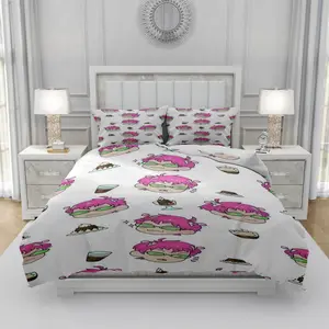 3Pcs Saiki Kusuo Pink hair cartoon character Pattern Fashion Modern Anime Print, Comfortable Breathable Bedding Collection, Ideal for Guest Room Home Decor, Popular Family Holiday Gift, 1 Duvet Cover 2 Pillowcases (No Insert)