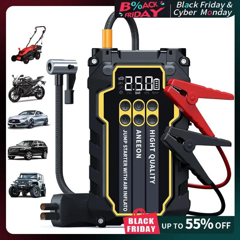 Portable Car Jump Starter with Air Compressor, 3000A 12V Lithium-Ion Battery, Automatic Shut-Off Tire Inflator, Model X49S, Car Essentials, Vehicle, Car Accessory