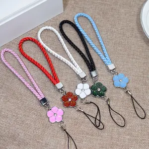 Multicolor Short Braid Phone Charm Strap for Camera Anti-Lost Lanyard Gift Keychain with Flower Charms