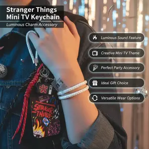Strange Things Creative Mini TV Keychain Luminous Sound Hanging Backpack Chain Bracelet Necklace for Friends Couple Party Jewelry Gift