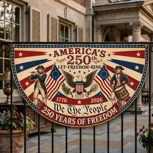 USA 250th Anniversary Patriotic Bunting Banner  America 1776–2026 Semicircle Fence Flag  Christian Freedom Porch Decor