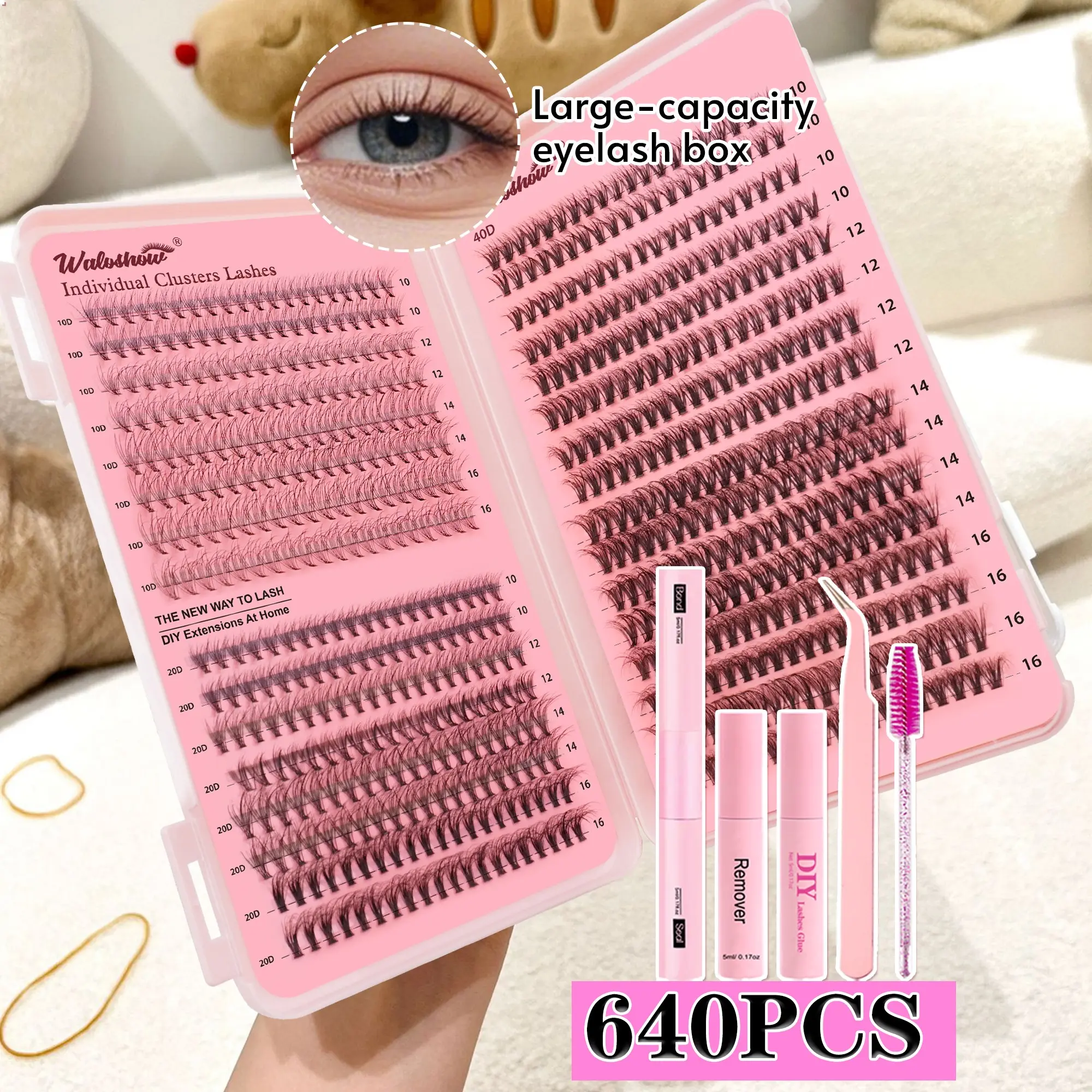 Beginner Eyelash Set, 640 Clusters, 10-16mm D Curl, Ultra Soft Lashes Book, Easy to Use, Multiple Choices, Lash Extension Clusters, Cluster Eyelashes Kit