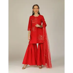 Iro Red Cotton Kurta Sharara Set