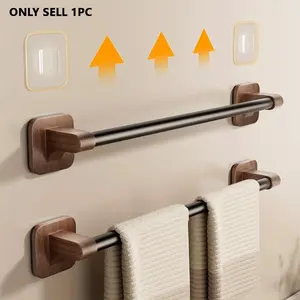 Walnut Color Wall-Mounted Towel Rack, No-Drill Bathroom Storage Holder, Single Bar Design, Space-Saving Organizer for Bathrooms, Bathroom Accessory, Bathroom Organizing Accessories