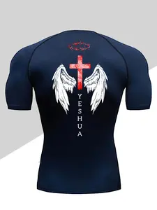 Men's Dragon Print Compression T-Shirt, Quick-Dry Breathable Stretch Fabric, Tight-Fitting Short Sleeve Top for Fitness and Outdoor Activities, Lightweight Compression Activewear