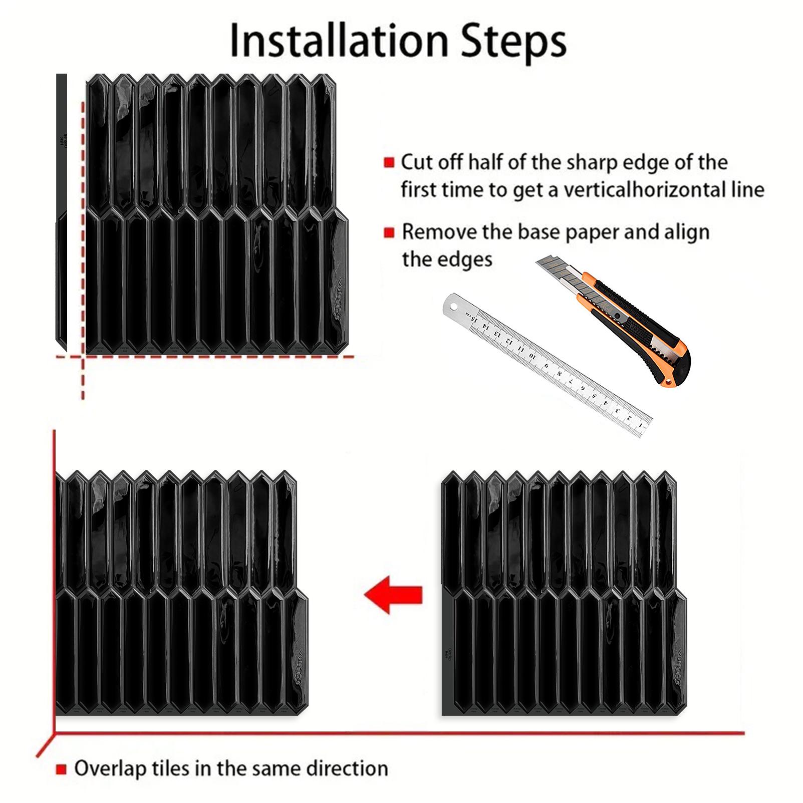 DEWOO Peel-and-Stick Tile Stickers — Removable Self-Adhesive Wall Decals — Suitable for Kitchen Backsplashes, Bathrooms, and Laundry Room Wall Decor — 10-Pack (12" x 12")