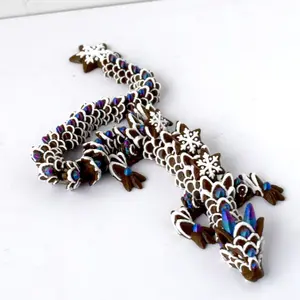 3D Printed Dragon Sculpture, Snowflake Pattern, -Blue Gradient, Detailed Mythical Animal Statue, Bookshelf Ornament, Collectible Decor