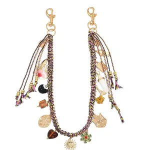 Beaded Rope Bag Charms Braided Keychain Dice Purse Accessories Bag Extender Chain For Handbags Tote Bag Women