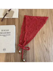 Spring and summer hollow knit triangle scarf for women, versatile head wrap hat for layering, skirt and dress accessory