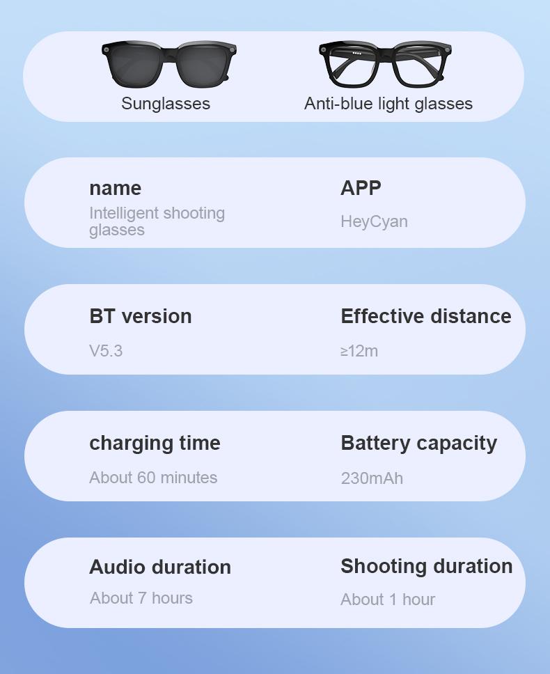 Smart Bluetooth Glasses with Camera, 1080p Video Recording Wearable Glasses, Multifunctional Wireless Audio Glasses with Headphone, Outdoor Sports Camera Sunglasses with Intelligent Voice Assistant, Anti-blue Light Protection Eyeglass Smart Bluetooth Glasses with Camera, 1080p Video Recording Wearable Glasses, Multifunctional Wireless Audio Glasses with Headphone, Outdoor Sports Camera Sunglasses with Intelligent Voice Assistant, Anti-blue Light Protection Eyeglass