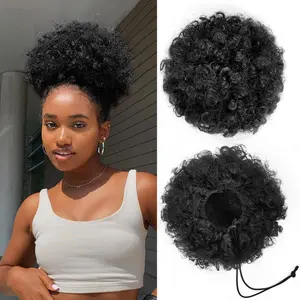 Afro Puff Drawstring Ponytail for Black Women, Short Kinky Curly Afro Ponytail Synthetic Hair Puffs, Premium Black Afro Bun Drawstring Ponytail for Women G