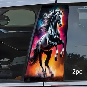 2D Flat, 2 Pieces 2D Flat Pattern Stickers, Galloping Horse Design Semi-Matte Surface, For Car B-Pillar Metal Plastic Ceramic Wood Surface Rectangle Decorative Vinyl, DIY Car Decorative, Car Decorative, Art Stickers, Fashion Decals, Car Truck Decal