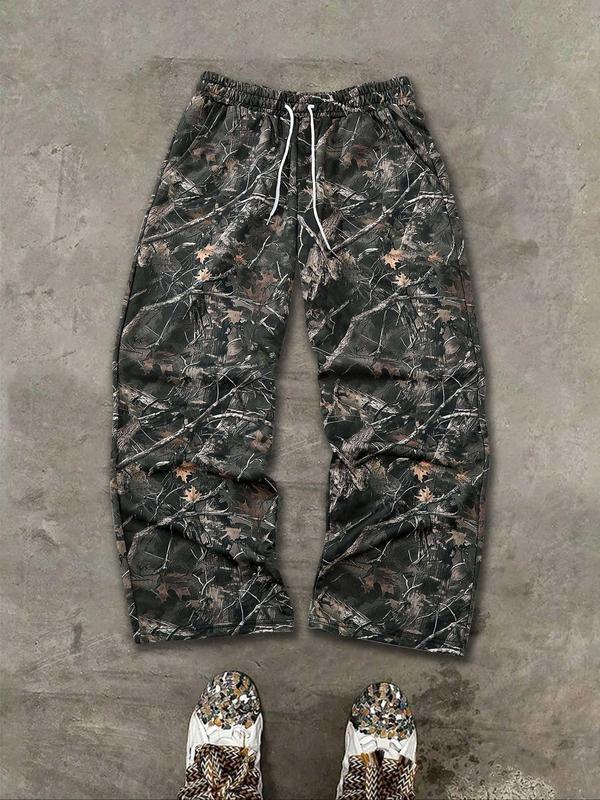 Men's Camo Tree Print Pants, Street Fashion Casual Loose Trousers for Daily Wear, Men's Bottoms for Summer