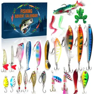Fishing Advent Calendar 2025 Men Teen Boys, 24 Days Bass Fishing Lures Countdown Calendar with Crankbait, Popper, Minnow, VIB, Frog Spoon Freshwater & Seawater Fishing Gift