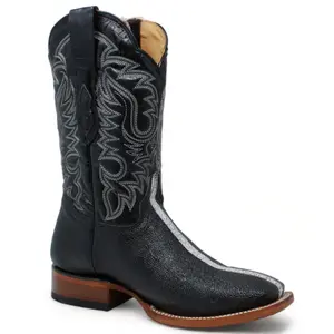 Wide Square Toe Queen Stingray Print on Genuine Leather Boot- Botas Mantaraya Cuadrada