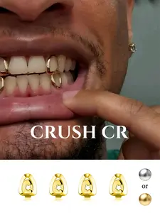 CRUSH CR Genderless Mix & Match Open Face Grillz Set, Gold/Silver Plated Teeth Caps, Durable Removable Dental Jewelry for Everyday Streetwear and Edgy Styling