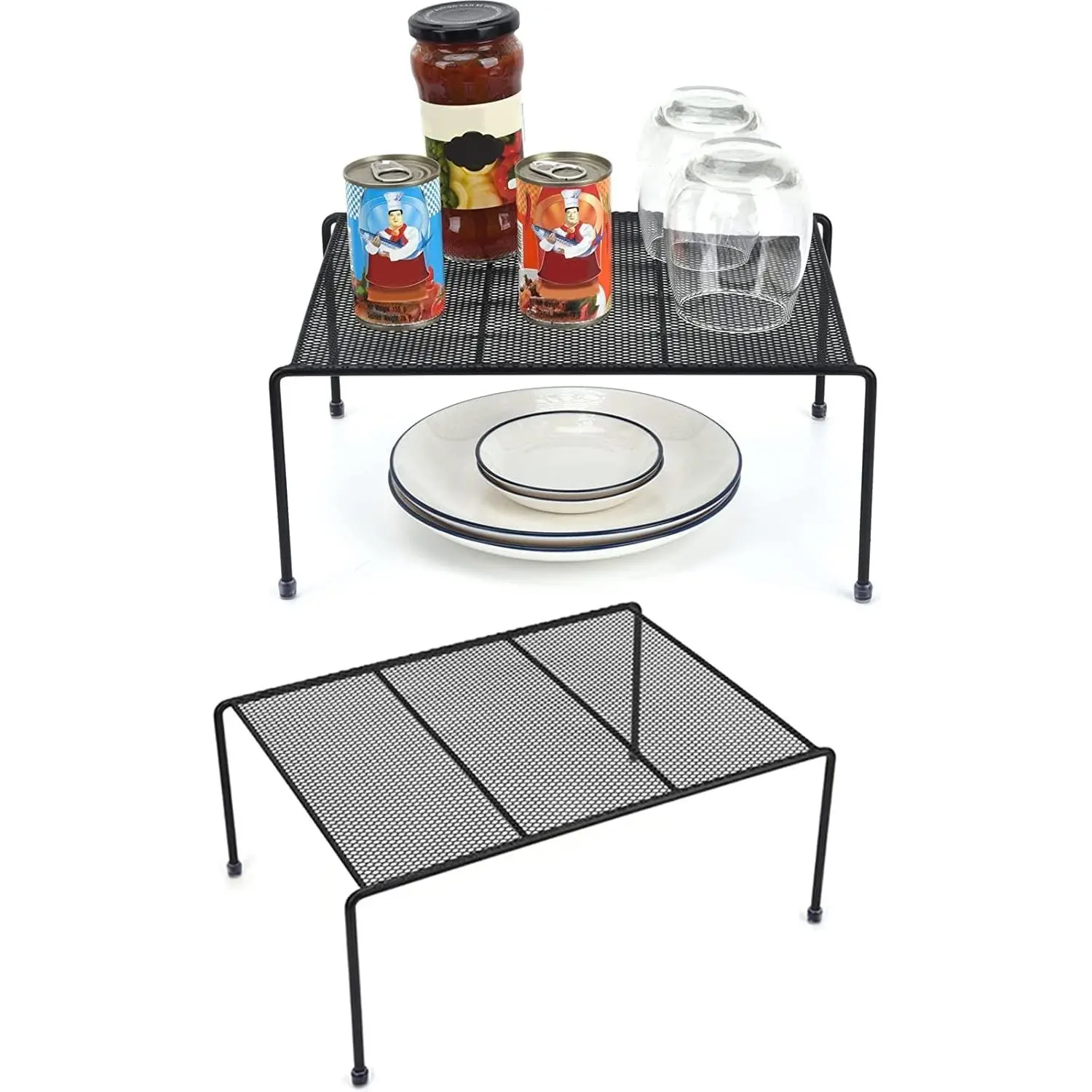 Set of 2 Mesh Kitchen Shelves Cabinet Storage Shelf Rack (13.1 x 10.2 Inch) ,Kitchen Bathroom Pantry Cupboard Desk Home Office, Fridge, Cabinet, Bathroom Cupboard, Non-Slip Plastic  (2, Black)