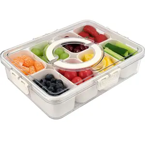 Differential tray with a cover and handle, a portable outdoor exposure camp snack container box with a lid, a vegetarian pallet charcoal box fruit tray candy storage box (8 partition)
