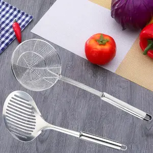 Set of 3pcs Multi Kitchen Utensil Stainless Steel Cooking - Skimmer Slotted Fish Spatula Spoon Colander Drain Water Filter Spoon Ladle Spider Strainer Skimmer Ladle for Cooking &Frying