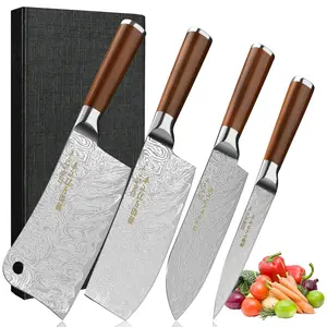 Japanese All Steel Kitchen Knives Block Set, Sharp Blade Chef Knife with Imitation Wooden Handle, Professional Cutting Tool for Bone, Meat, Fish, Vegetables. Ideal Chef Christmas Gift.