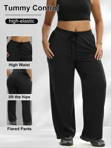 Women's Plus Size Wide Leg Pants, Casual Palazzo Pants, High Waist Tie Front, Adjustable Drawstring, Pockets, Soft Comfortable, Casual Loose Fit