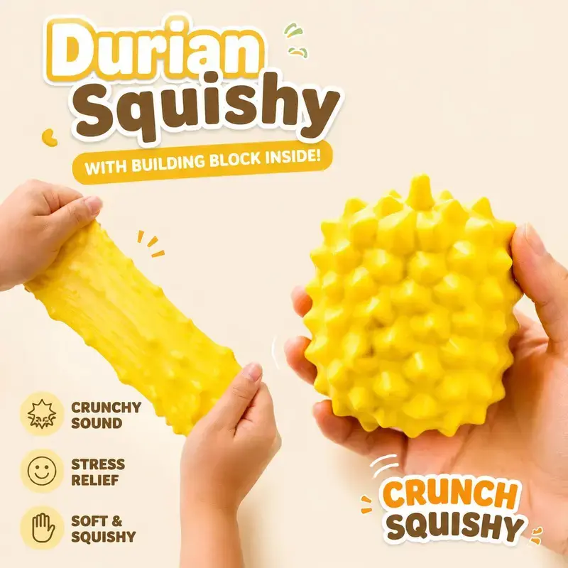 Crunchy Sound Durian Squishy Toy Soft Squeeze Fidget Toy Funny Sensory Hobby Play Toy Portable Stress Relief Decompression Toy Cute Peanut Desk Relax Toy Ideal Gift For Teens Adults Party Leisure Entertainment