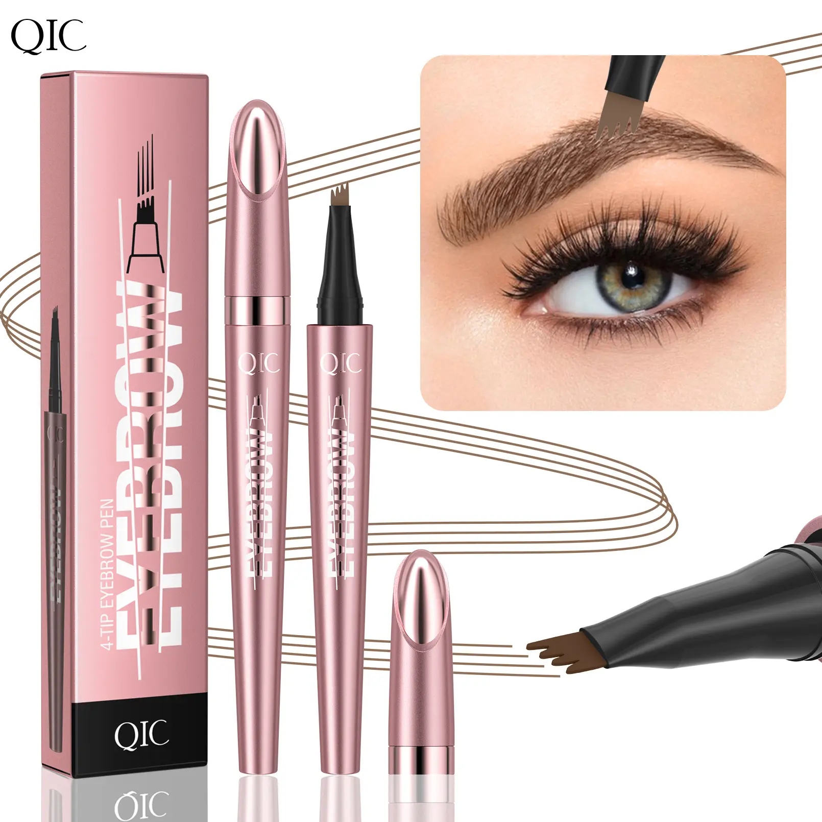 4-Prong Microblading Eyebrow Pen, Hair-Like Brow Stroke Tool for Natural Looking Fuller Brows, Waterproof Smudge Proof Long Lasting Brow Makeup, Beginner Friendly Daily Makeup