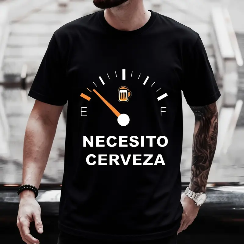 Men's "Necesito Cerveza" Funny Graphic T-Shirt, Casual Short-Sleeve Crewneck Tee for Summer, Novelty Gift for Beer Lovers, Shortsleeve, Menswear