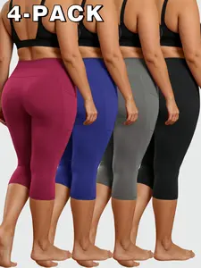 4-Pack High Waisted Capri Leggings for Women, Buttery Soft Stretchy Workout Yoga Pants, Breathable & Tummy Control, Butt Lifting Athletic Capris