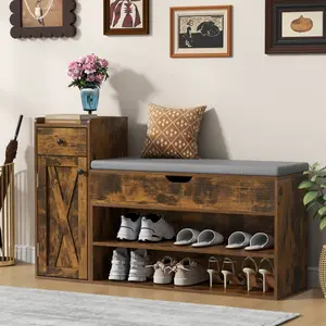 Shoe Storage Bench, Entryway Bench with Drawer, Shoe Bench with Seat Cushion & Lift Top Storage Box, Slim Shoe Cabinet Bench