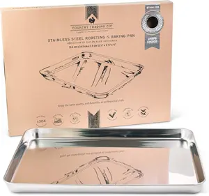 Stainless Steel Baking Sheet Pan –Medium Oven Tray & Roasting Pan, Non-Toxic, Non-Stick Free, Food-Safe Cookware (12.4' x 9.6' x 1' in)