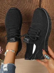 Women's Ultra-Breathable Knit Lace-Up Sneakers - Lightweight Air Cushion Casual Walking Shoes for Daily Commute, Outdoor Walks and Casual Streetwear Lightweight Sports Footwear