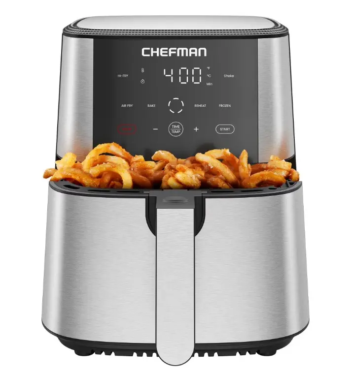 Chefman 6 Qt. Air Fryer 4 Functions w/ Touch Controls, HI-FRY Button, Stainless Steel