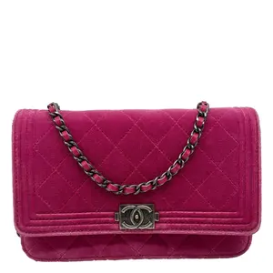 Pre-owned CHANEL Velvet Crossbody Bags Boy Quilted WOC Crossbody Bag Fuchsia