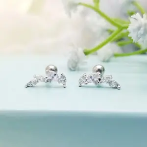 16G Cubic Zirconia Leaf Stud Earring, Wing Surgical Steel Stud Female Cartilage Conch Helix Piercing