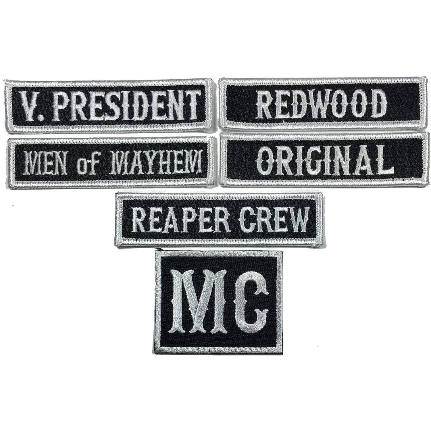 Officer Title Rank Vest Patches President VP MC Biker Club Patch Set (6pc-Iron On)