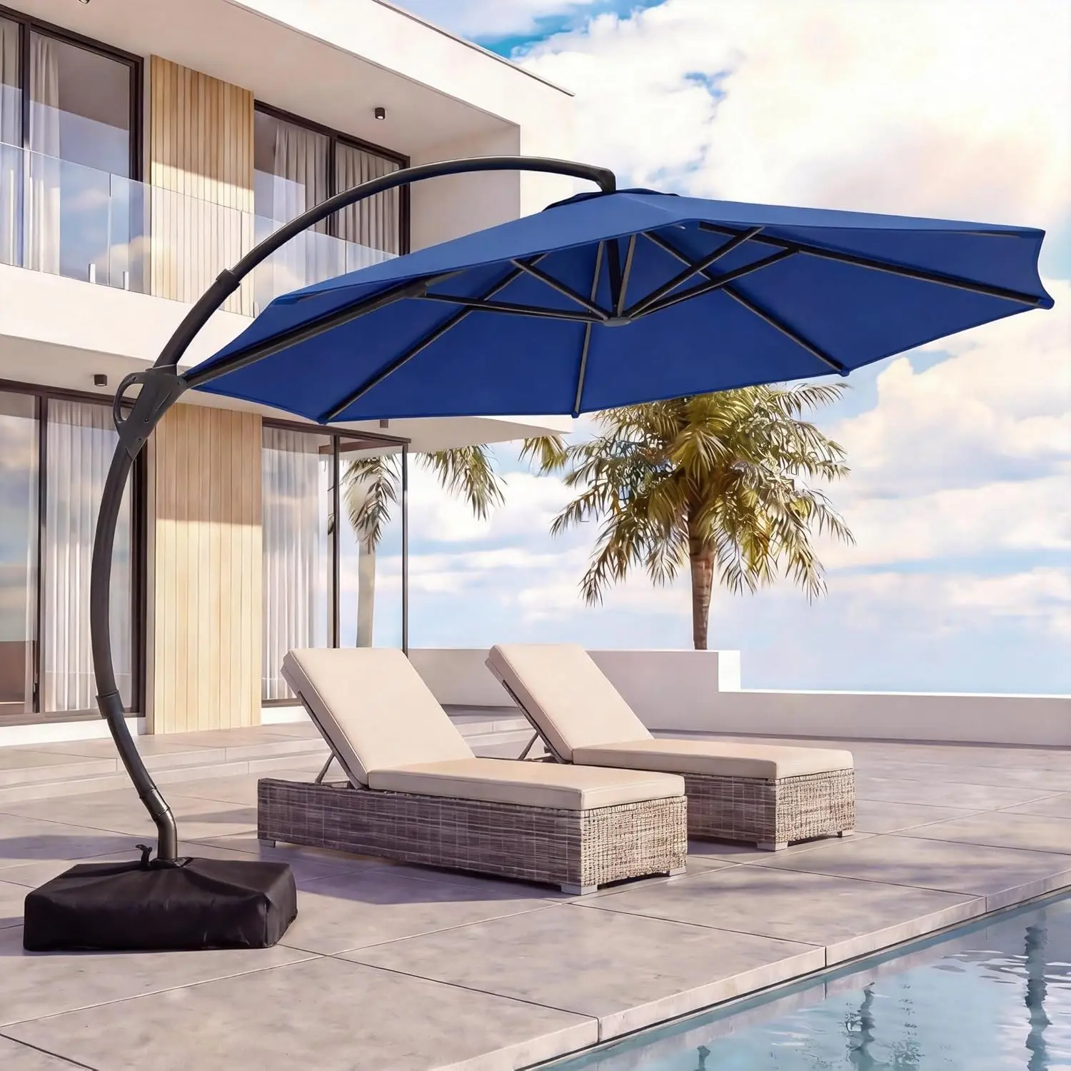 LAUSAINT HOME Outdoor Patio Umbrella with Base included, 12 FT Deluxe Curvy Cantilever Umbrella Offset Hanging umbrella with 360° Rotation for Market, Pool, Garden, Backyard, Deck