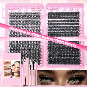 Eyelash Extension Kit with 9 - 16mm Mixed Length Curl Wispy Manga Individual Lashes for Makeup Cosmetics