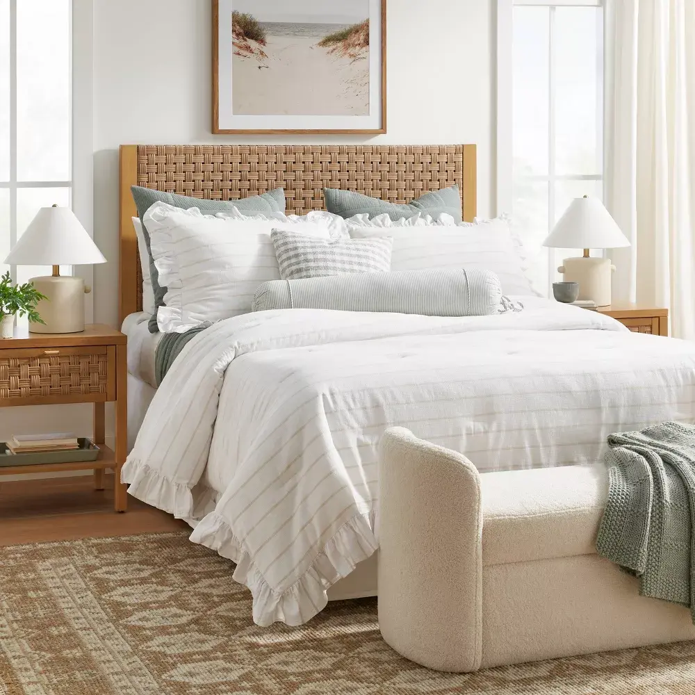 Studio McGee Yarn-Dye Stripe Comforter & Sham Set, Stylish Ruffle-Accent Bedding Sets